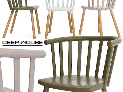 Modern Olive White Beige Stools with Wooden Legs and Slatted Backrest Design 3d model