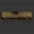 Rusty Oil Tank On Flatbed Rail Car With Warning Signs And Weathered Exterior