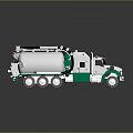 Silver And Green Sewage Tanker Truck With Multiple Wheels And Pipeline Equipment