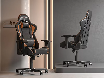 Ergonomic Black And Orange Gaming Chair With Adjustable Backrest And Swivel Base 3d model