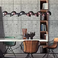 Modern Dining Table Set With Colorful Chairs And Pendant Lights In Concrete Room
