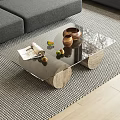 Modern Coffee Table With Glass Top And Wooden Legs In Living Room With Grey Sofa