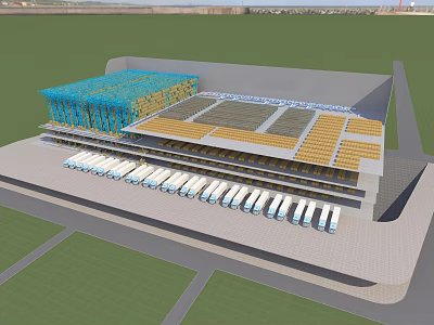 Modern Industrial Factory Large Structure With Colorful Roof Multiple Workshops And Green Surroundings 3d model