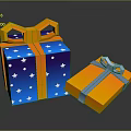 Decorative Blue Star Patterned Gift Box With Orange Bow And Orange Box With Blue Ribbon