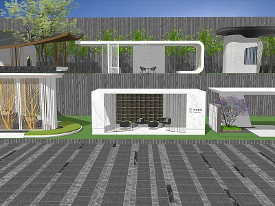 Modern Pergola Design With Green Plants Seating And Wooden Structure In Outdoor Space 3d model