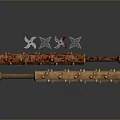 Two Spiked Clubs With Sharp Spikes And Four Throwing Stars Combat Weapons