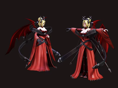 Game And Movie Character With Red Robe Black Wings Blonde Hair And Weapons 3d model