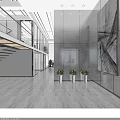 Modern Open Public Office Space Featuring White Desks Computers Glass Partitions Blinds And Plants