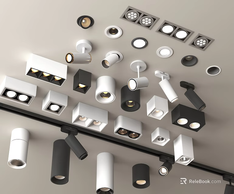 Modern Downlights And Spotlights Various Styles In Black And White For Home Lighting Decor 3d model 