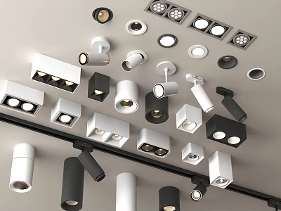 Modern Downlights And Spotlights Various Styles In Black And White For Home Lighting Decor 3d model