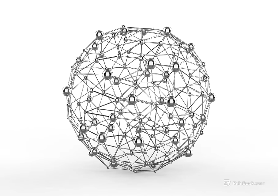 Abstract 3D Geometric Sphere Structure With Interconnected Metallic Lines And Nodes 3d model 