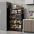 Modern Kitchen Side Cabinet With Glass Shelves Microwave Storage Fruit And Kitchen Utensils
