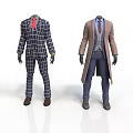 Men's Stylish Outfits With Plaid Suit Red Tie And Long Coat Vest