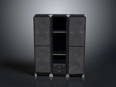 Modern Black Computer Server Cabinet With Mesh Panels Open Shelves And Red Indicators 3d model