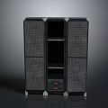 Modern Black Computer Server Cabinet With Mesh Panels Open Shelves And Red Indicators