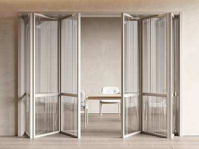 Modern Glass Folding Doors Open To Bright Dining Space With Table And Chairs 3d model