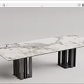 Modern Sleek Dining Table With White Marble Tabletop And Black Metal Legs 3d model