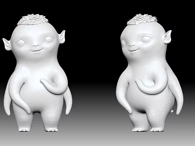 Game and Movie Character White Small Creature with Big Ears Round Eyes and Smiling Expression 3d model