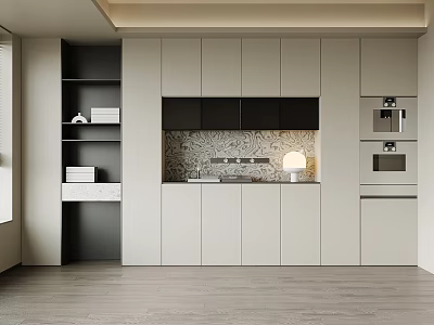 Modern Wine Cabinet With White And Black Storage Shelves In Kitchen Interior 3d model