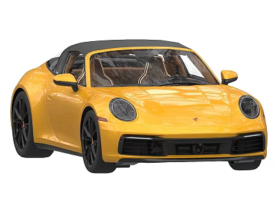 Yellow Convertible Sports Car with Black Top Sleek Front Design and Stylish Black Wheels 3d model