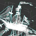 Teal 3D Model Sailing Ship With Multiple Sails And Decorative Flags