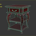 Red Classic Wooden Nightstand Furniture With Drawer And Two Shelves Design