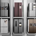 Modern Refrigerators and Freezers in Various Colors and Styles Displayed on Shelves
