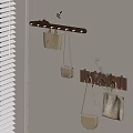 Modern Wooden Wall Hooks With Hanging Bags And Green Plants For Home Decor