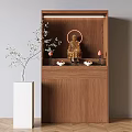 Modern Minimalist Wooden Buddhist Shrine Cabinet With Buddha Statue Decorative Items And Vase With Branches