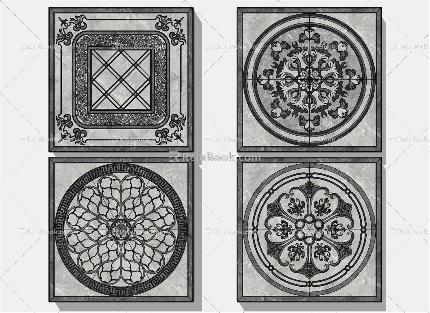 European-style ceramic tile marble stone mosaic ground ring edge 3d model