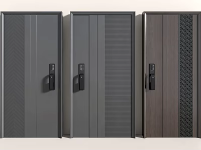 Modern Security Doors With Grey Dark Wood Tones Unique Textures And Smart Locks 3d model