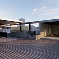 Modern Roof Garden Design With Wooden Deck Potted Plants And Railing