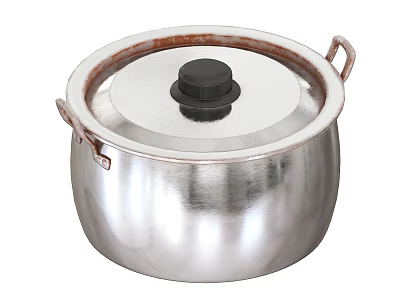 Stainless Steel Cooking Pot With Lid Black Knob And Side Handles 3d model