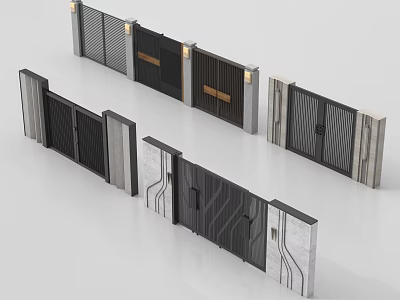 Modern Gates Design With Black Metal Panels And Stone Frame Details 3d model