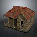 Old Weathered Wooden House Featuring Rusted Metal Roof Porch And Window