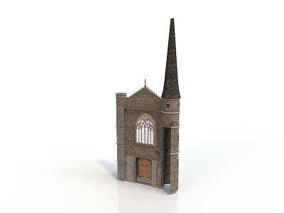 Detailed Church Model With Stone Walls Arched Window And Tall Spire Design 3d model