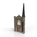 Detailed Church Model With Stone Walls Arched Window And Tall Spire Design