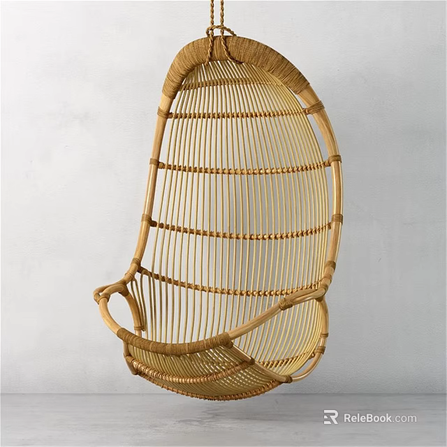 Natural Woven Rattan Hanging Chair with Simple Design for Indoor Living Space 3d model 