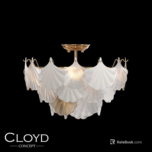 Elegant Layered Ceiling Light With White Fan shaped Glass Shades And Warm Lighting 3d model 