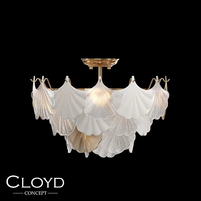 Elegant Layered Ceiling Light With White Fan shaped Glass Shades And Warm Lighting 3d model