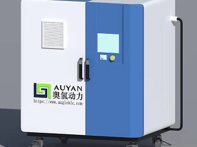 AUYAN Blue And White Industrial Equipment With Control Panel Handle Vent And Wheels 3d model