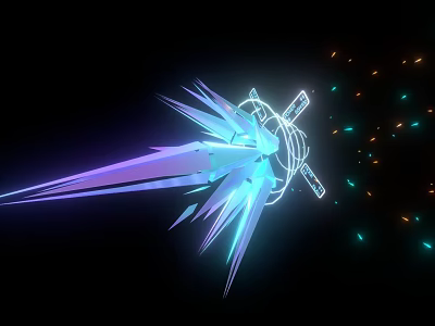 Glowing Fantasy Sword With Blue Purple Light Dynamic Shards And Sparkles On Black Background 3d model