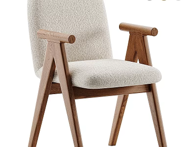 Modern Leisure Chair With Wooden Frame Beige Fabric Upholstery And Armrests 3d model