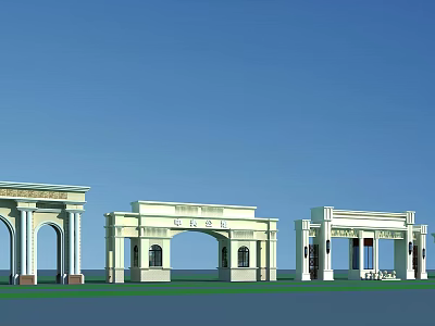 Classical Style White Entrance Gates With Arched Doorways Columns And Blue Sky 3d model