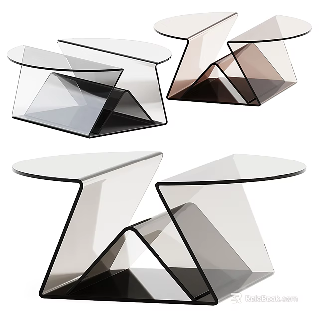 Modern Sculptural Coffee Table With Transparent Glass Surface And Geometric Angular Metal Frame 3d model