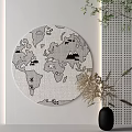 Stylish Round Rug With World Map Pattern For Modern Interior Decoration 3d model
