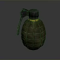 Olive Green Hand Grenade With Metal Fuse And Textured Explosive Body