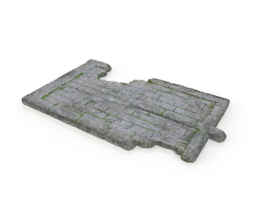 Architectural Gray Stone Floor With Irregular Shape And Broken Edges Covered In Green Moss 3d model