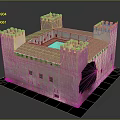 Pink Castle Model With Square Structure Red Roof And Inner Courtyards 3d model