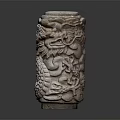 Intricate Carved Stone Pillar With Detailed Dragon Carvings And Ornate Patterns